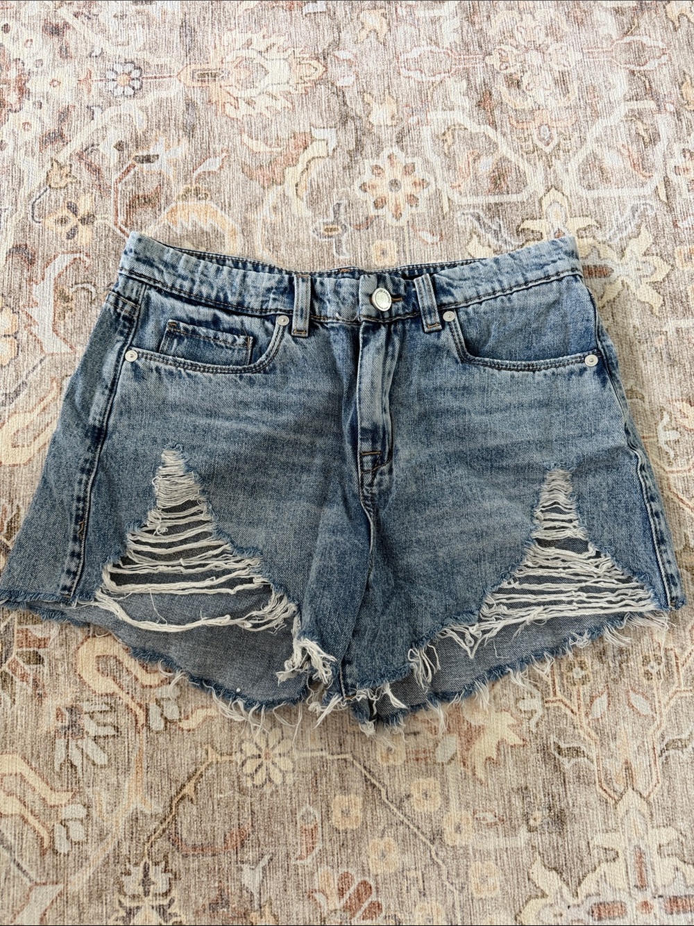 Blank NYC Washed Blue Distressed Denim Shorts